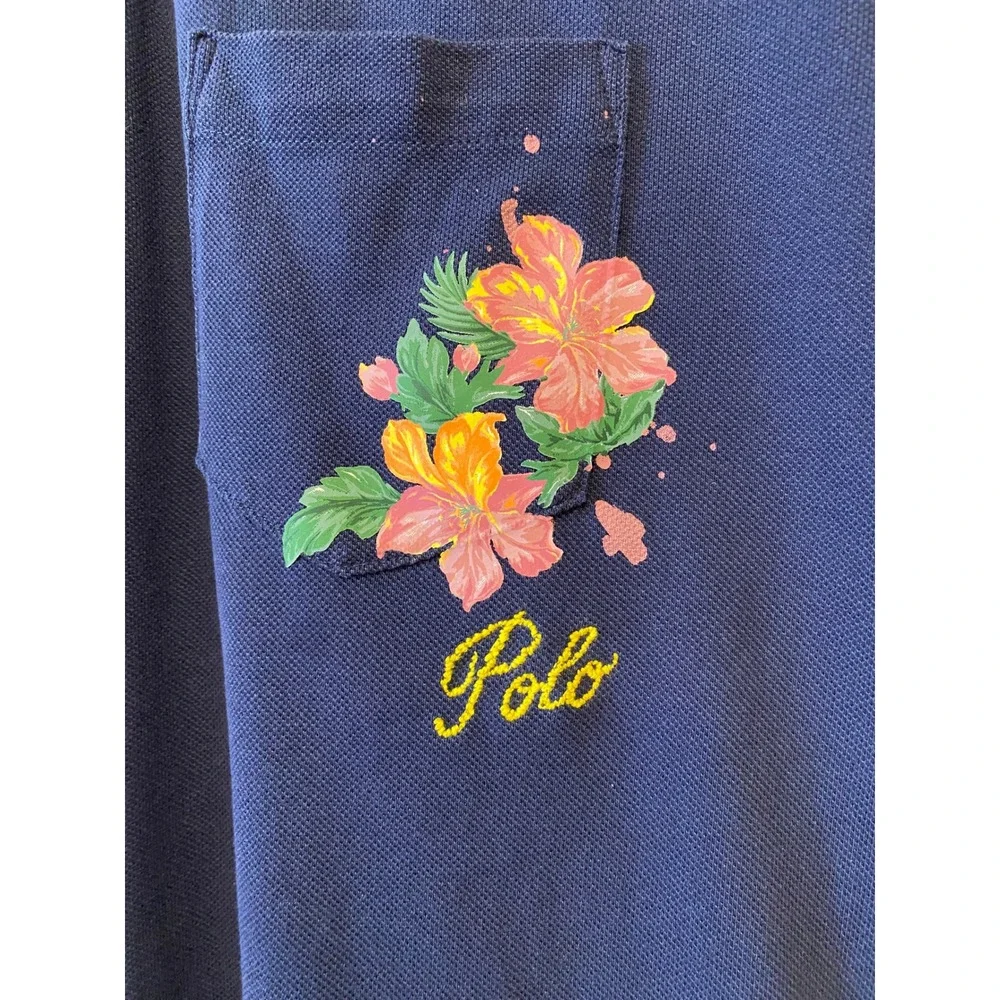 Polo Ralph Lauren Hawaiian Polo Shirt Large Blue Hibiscus Floral Custom Slim Fit